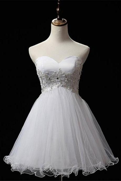 White Short Prom Dress, Short Prom Gowns, Organza Short Prom Dress, Strapless Homecoming Dresses