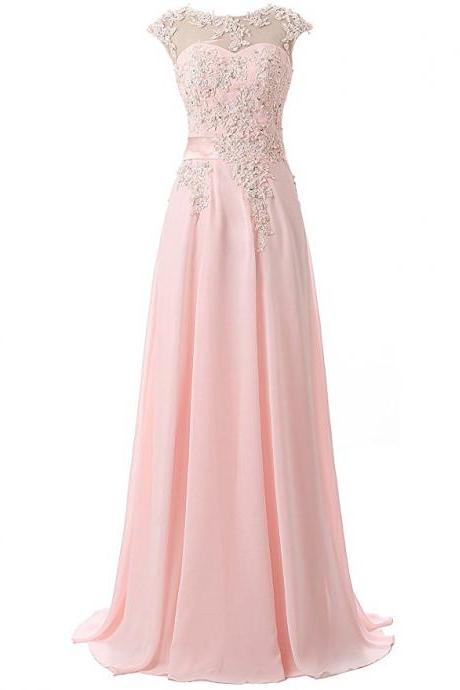 Long Pink Bridesmaid Dress,Floor Length Pink Bridesmaid Dresses,Elegant Long Cheap Beaded Prom Dresses Party Evening Gown