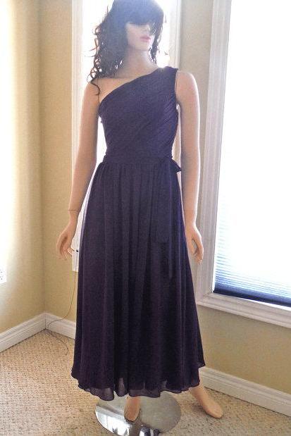 2017 Sexy Purple One Shoulder Chiffon Tea Length Bridesmaid Dress , Graduation Dresses 2017,Party Dresses,Short Formal Dresses, Short Prom Dress 2017,