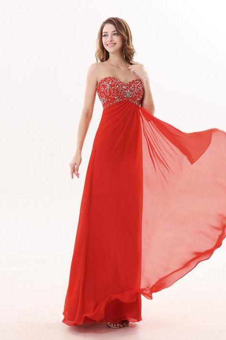 2017 Red Long Sweetheart A Line Evening Dresses New Arrival Beaded Party Dress Robe De Soiree Formal Gowns