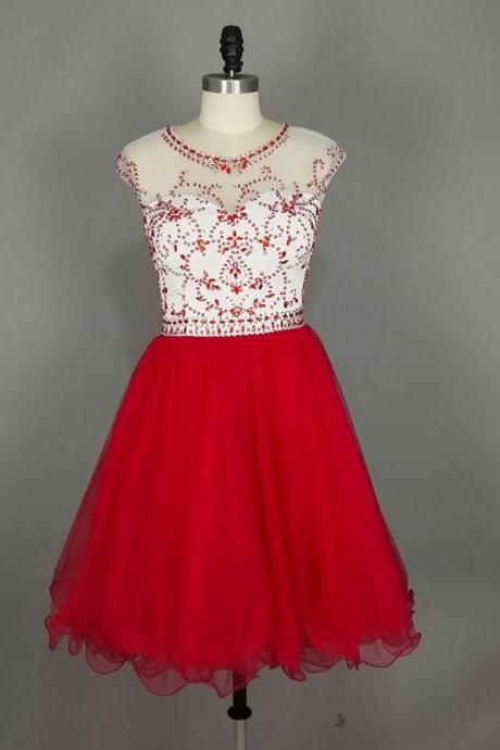 Sexy Short Red Beaded Short Prom Dresses,front Short And Long Back Evening Gowns 2017