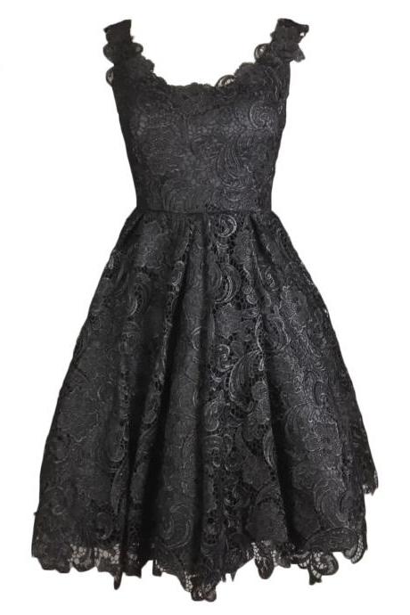 Black Lace Homecoming Dress,Sexy Black Short Prom Dresses,Front Short And Long Back Evening Gowns 2017 