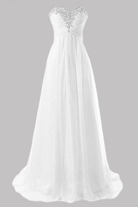 Strapless Sweetheart Ruched Chiffon A-line Wedding Dress With Rhinestones Embellishment And Lace-up Back