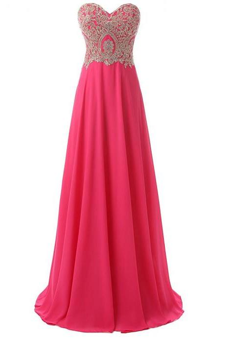 Sexy Fuschia Prom Dresses Sweetheart Strapless Beaded Chiffon Prom Gowns 2017 Party Evening Dress For Women