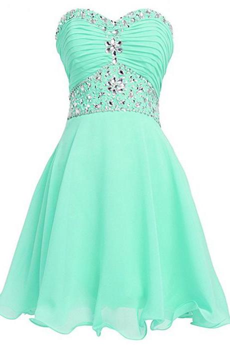 Mini Sweetheart Mint Green Chiffon Evening Dress , Graduation Dresses 2017,party Dresses,evening Dresses, Short Prom Dress 2017