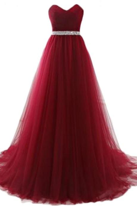 Stunning Long Burgundy Tulle Prom Dresses Featuring V Neck -- Sexy Beaded Formal Dress, Party Dresses
