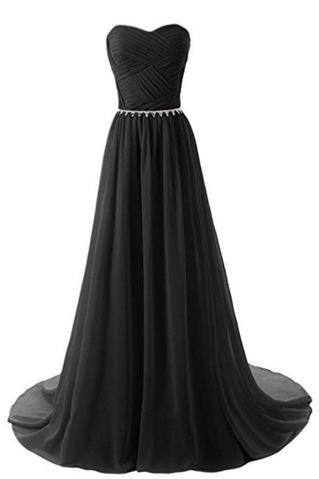 Ruched Sweetheart Floor Length A-Line Formal Dress Featuring Beaded Belt, Lace-Up Back and Sweep Train, Prom Dress, Bridesmaid Dress
