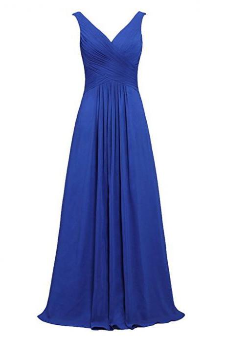 SMALAKAM Plus Size Short Bridesmaid Dress - Royal Blue Chiffon V-Neck Evening Gown, Size 26