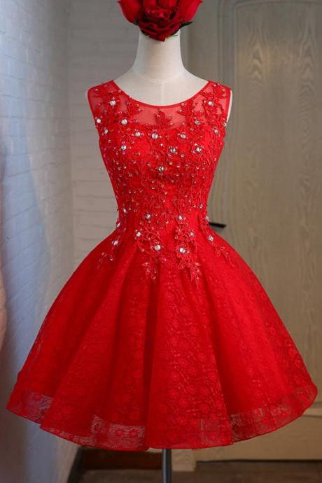 2016 Sexy Short Lace Red Prom Dress , Graduation Dresses 2017,party Dresses,short Evening Dresses, Short Prom Dress 2017,