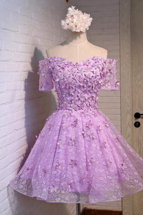 Floral Purple V Neck Short Prom Dresses , Graduation Dresses 2017,party Dresses,short Homecoming Dresses, Short Prom Dress 2017