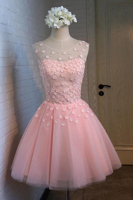 Floral Pink Short Prom Dress, Tulle Graduation Dress,Short Prom Dresses,Short Dress,2017 Prom Dresses,Vintage Prom Dresses, Party Dresses, Homecoming Dresses