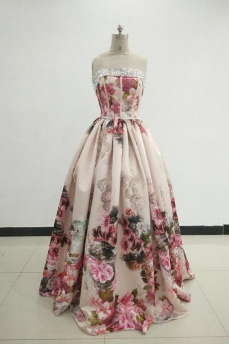 Charming Print Dress Beaded Sweetheart Neckline Strapless Formal Dresses - Evening Gowns, Prom Dresses