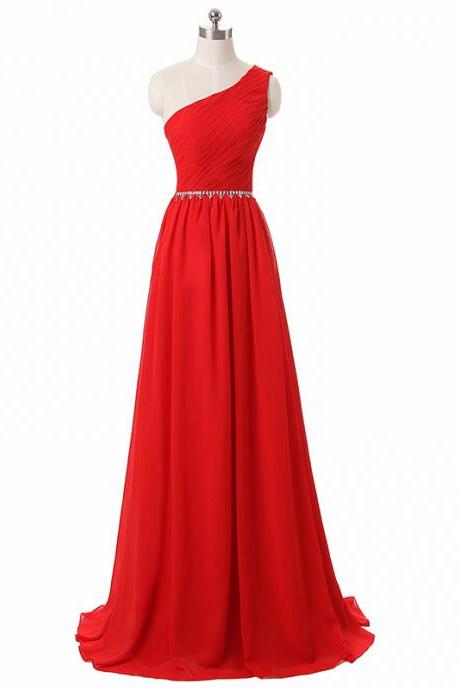 Sexy One Shoulder Red Bridesmaid Dress,floor Length A Line Red Chiffon Bridesmaid Dresses,elegant Long Prom Dresses Party Evening Gown