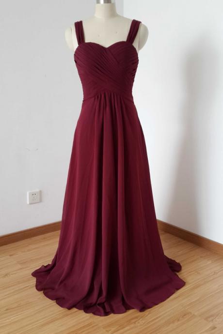 2018 Spaghetti Straps Chiffon Burgundy Prom Dresses Featuring Zipper Back And Ruched Bodice -- Formal Dress, Party Dresses,bridesmaid Dresses