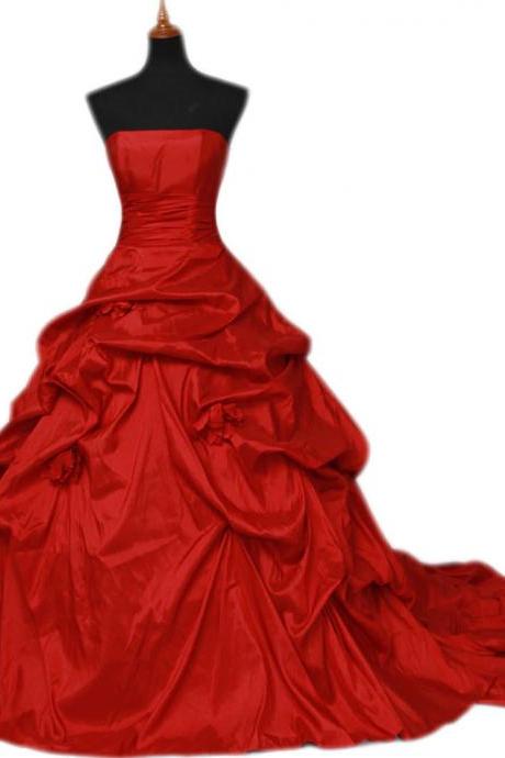 Red Wedding Dresses,Wedding Dress,2018 Wedding Dresses,Strapless Wedding Dress,Taffeta Wedding Dresses, Vintage Wedding Dresses,Wedding Gowns,Bridal Gown