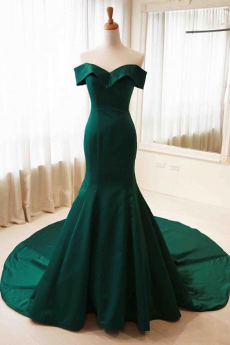 Charming Mermaid Dark Green Prom Dresses Satin Sweetheart Evening Gowns