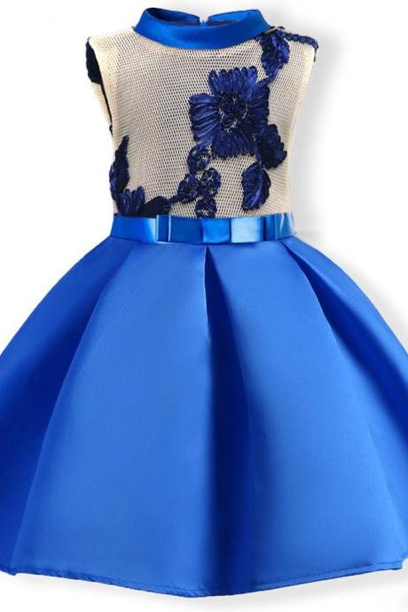 2018 New blue girls dresses for party and wedding,elegant satin flower girl dress