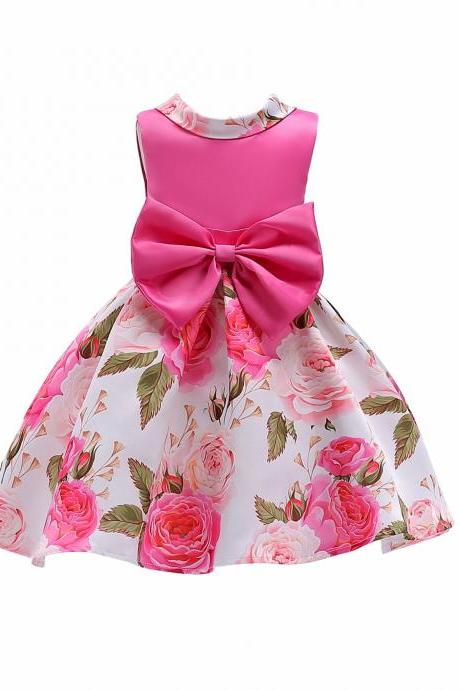 rose floral flower girl dresses for weddings and party with bow