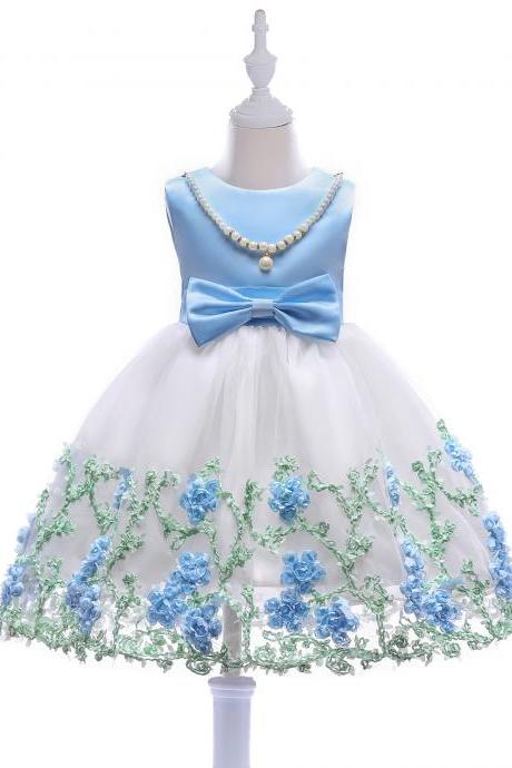 new light blue tea length floral flower girl dresses