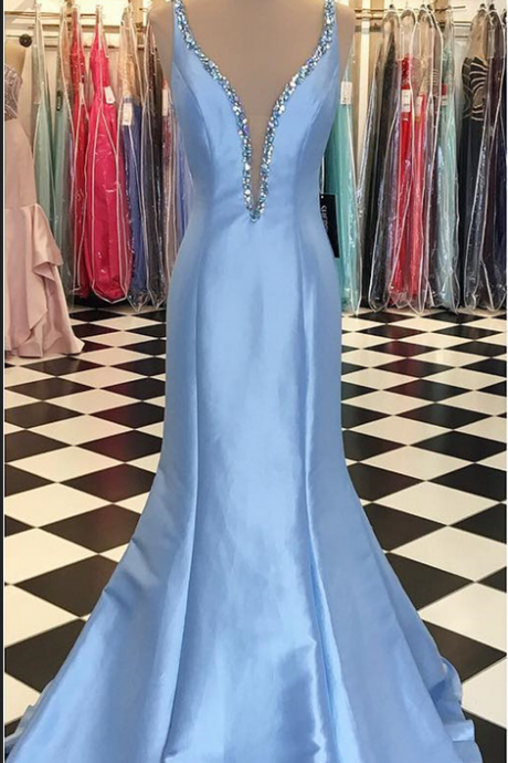 Prom Dress,Mermaid Prom Dress,Light Blue Prom Dresses,Long Elegant Prom Dress,Satin Prom Dresses,2018 Prom Dresses,Prom Dresses,Sexy Evening Dresses