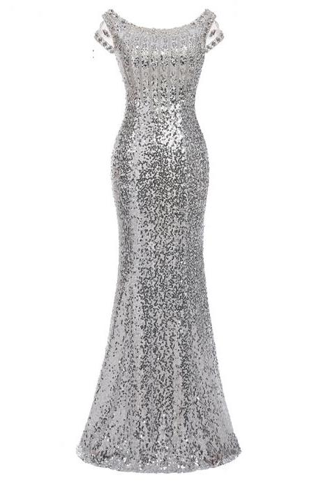 Cheap prom dresses,2018 Elegant Cheap Prom Dresses Mermaid Silver Party Dresses