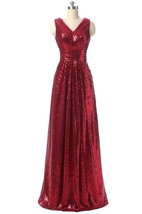 Prom Gown Party Dresses Elegant Long V Neck Sequined Prom Dresses A-Line Evening Gown 
