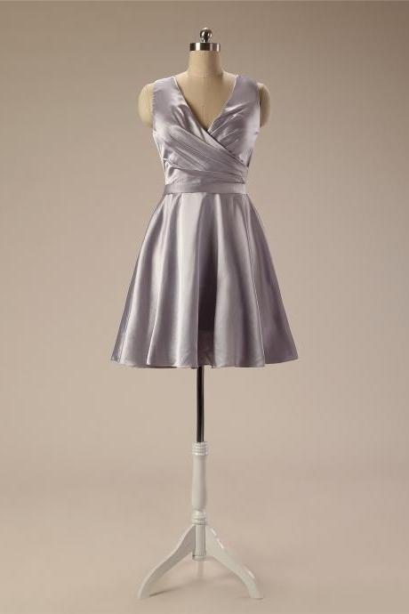 Charming Satin Strapless Gray Short Homecoming Dresses,Short Party Dress