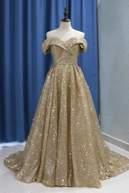 Fashion Dubai Arabic Prom Dresses Gold Bling Evening Gowns 2018 Long Elegant Sequins Formal Party Dress