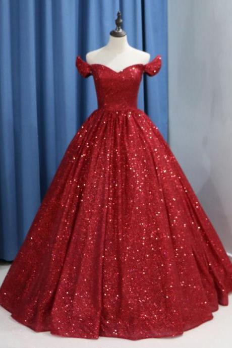 Sparkly Wine Red Sequins Ball Gown Wedding Dress Luxury 2019 Dubai Burgundy Wedding Gowns Lace-up Arabic Bride Dresses