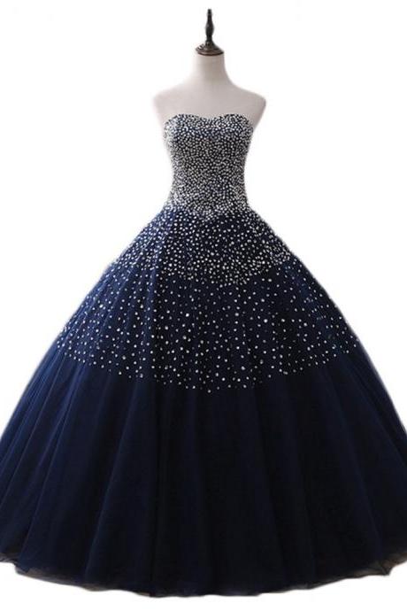 100% Real Photo Luxury Quinceanera Dresses Ball Gown Beaded Lace Up Navy Blue Sweet 16 Dress For 15 Years Debutante Gowns US Size 2-16