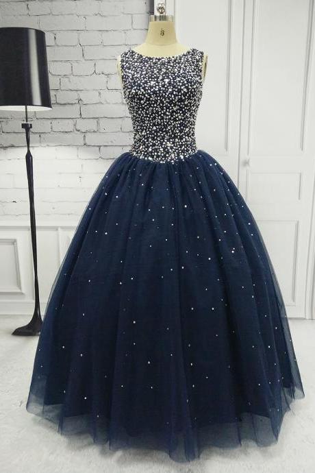 Sexy Backless Quinceanera Dress 2019 Ball Gowns Vestidos De 15 Debutante Gowns Navy Blue Tulle Beaded Sequin Princess Gowns