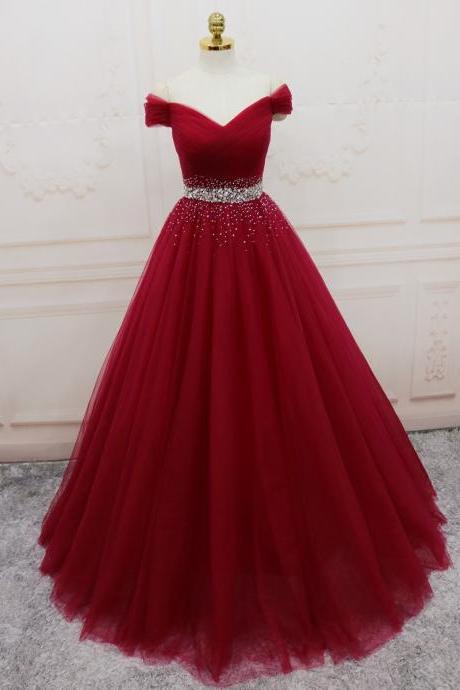 pretty burgundy prom dresses Beautiful Spaghetti Straps Long Burgundy Lace Tullle Flowy Prom Dresses main image 0