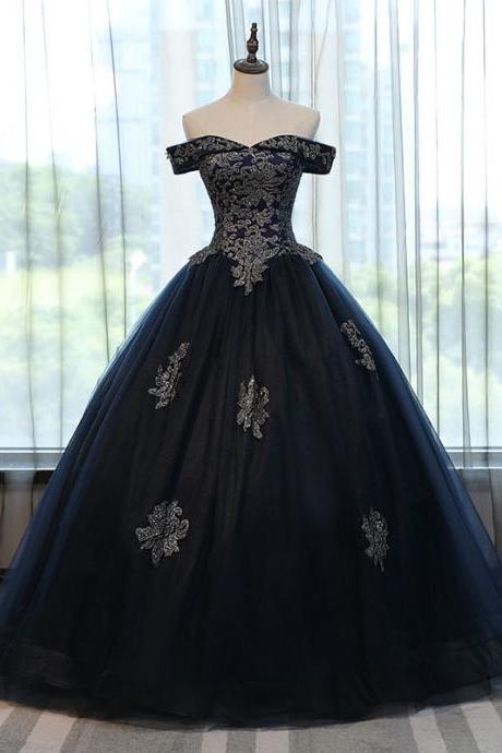 Elegant Long Navy Blue Prom Dresses, Quinceanera Dresses Ball Gowns Vestidos De 15 Debutante Gowns Sweet 16 Dresses
