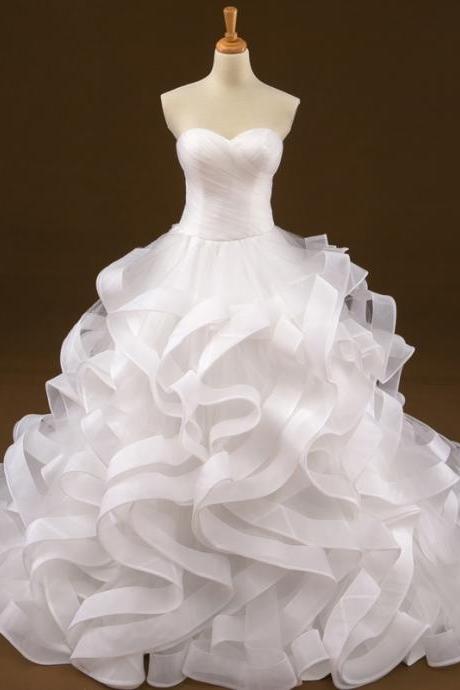 2019 White Ball Gown Wedding Dresses Tulle Chapel Train Strapless Wedding Ball Gowns Bride Bridal Dresses Vestidos de Festa