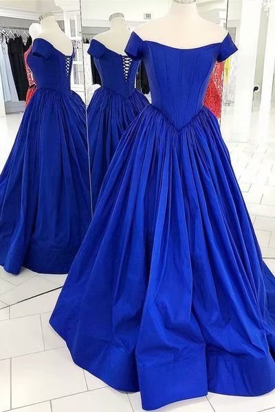 Royal Blue Short Sleeve Evening Dresses Long Prom Dress Robe De Soiree Formal Gowns