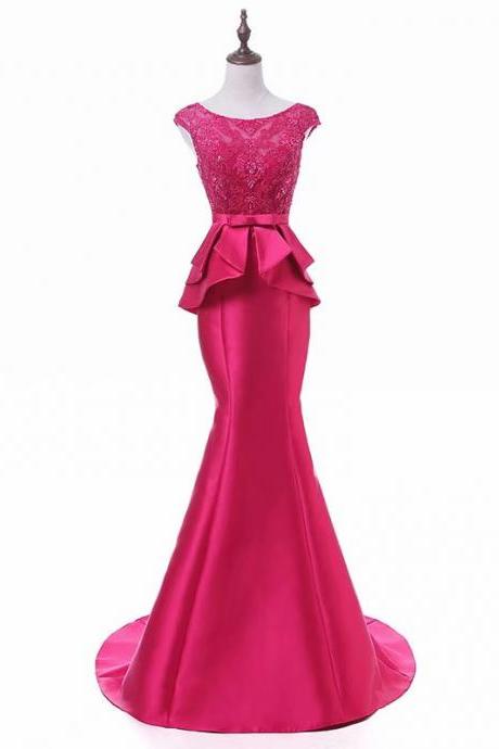 2019 Prom Dresses Fuschia Prom Dress Real Photo Sheer Neck Mermaid Prom Dresses Long Vestido De Festa