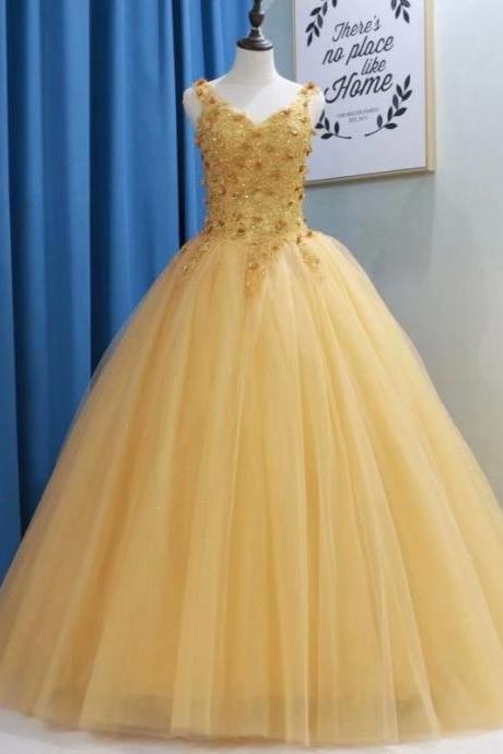 Yellow Ball Gown Quinceanera Dresses Sexy V Neck Sweet 16 Dress Debutante Gowns Dress Formal Gowns