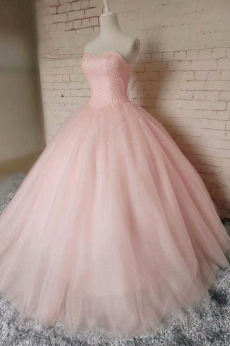 Sexy Pink Beading Sequin Prom Dresses 2019 Tulle Princess Ball Gown Vintage Evening Dress