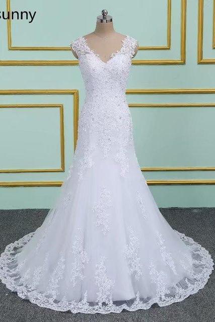 New Long Wedding Dresses V Neck Strapless Bridal Dress Floor Length White Wedding Gown