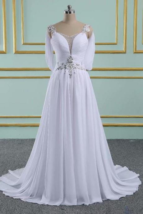2019 Elegant Wedding Dresses V Neck Chiffon Bridal Dress Sexy White Ivory Wedding Gowns