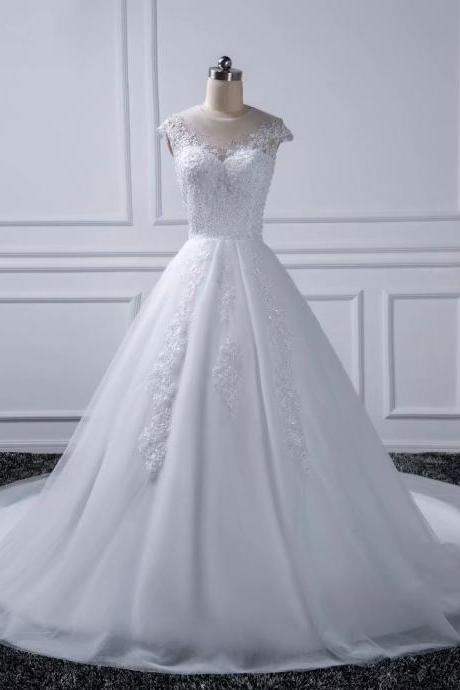 2019 Sheer Neck Wedding Dresses O Neck Bridal Dress Sexy Tulle Wedding Gowns