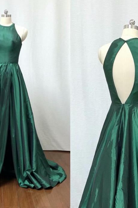 2019 Dark Green Backless Evening Dresses A Line Chapel Train Prom Gowns