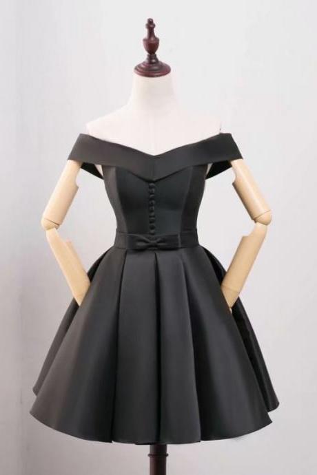 Short Black Homecoming Dresses V Neck Evening Cocktail Gown With Button Mini Bridesmaid Formal Dresses