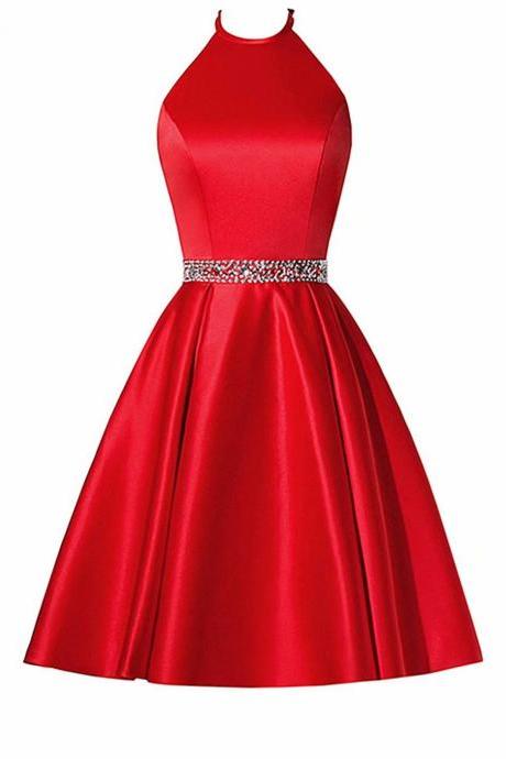 Sexy Red Short Homecoming Dress Halter Neck Beading Evening Cocktail Gown Bridesmaid Formal Dresses