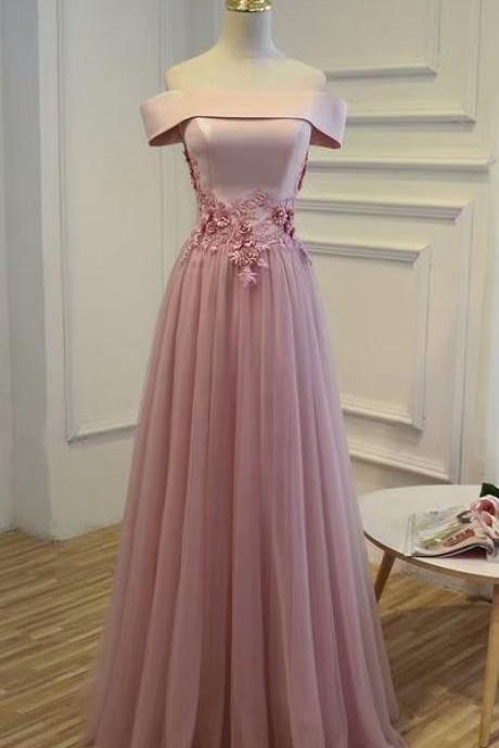 Long Blush Pink Formal Dresses Featuring Satin Bodice With Off-shoulder Neckline -- Long Elegant Prom Dresses, Sexy Evening Gowns