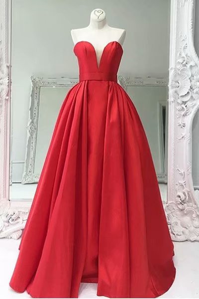 Red Satin Prom Dresses, Prom Dress,prom Dresses For Teens,satin Strapless Evening Dresses