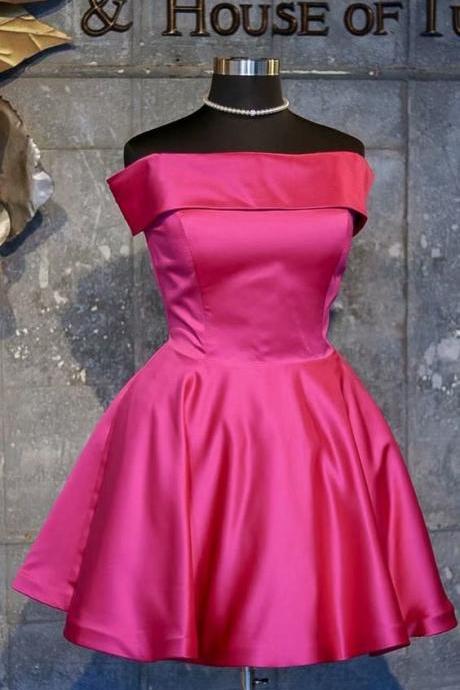 Fuschia Strapless Satin Homecoming Dresses Simple Women Party Dresses