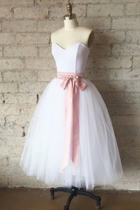 White Simple Tulle Homecoming Dresses Strapless Tulle Women Party Dresses