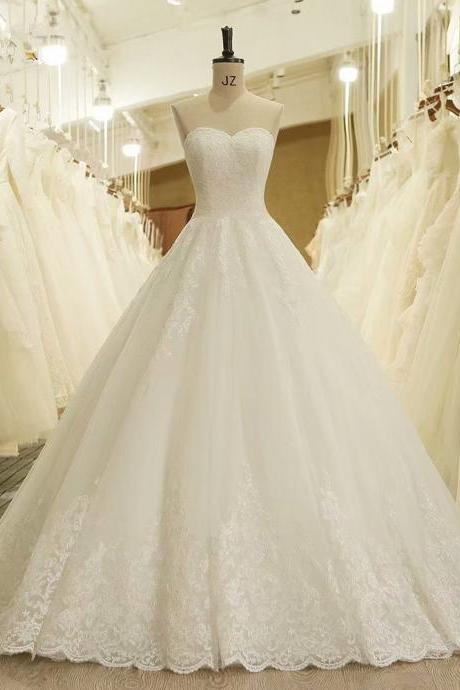 Fashion Wedding Dress, Strapless Wedding Dress, 2019 Wedding Dresses, Wedding Dress, Chapel Train Wedding Dress, Lace Applique Wedding Dress,