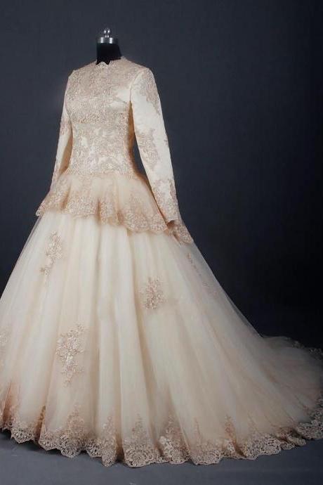Bride Dress 2019 Ball Gown Princess Lace Muslim Wedding Dress Long Sleeve Vintage Wedding Dress Vestidos De Noiva